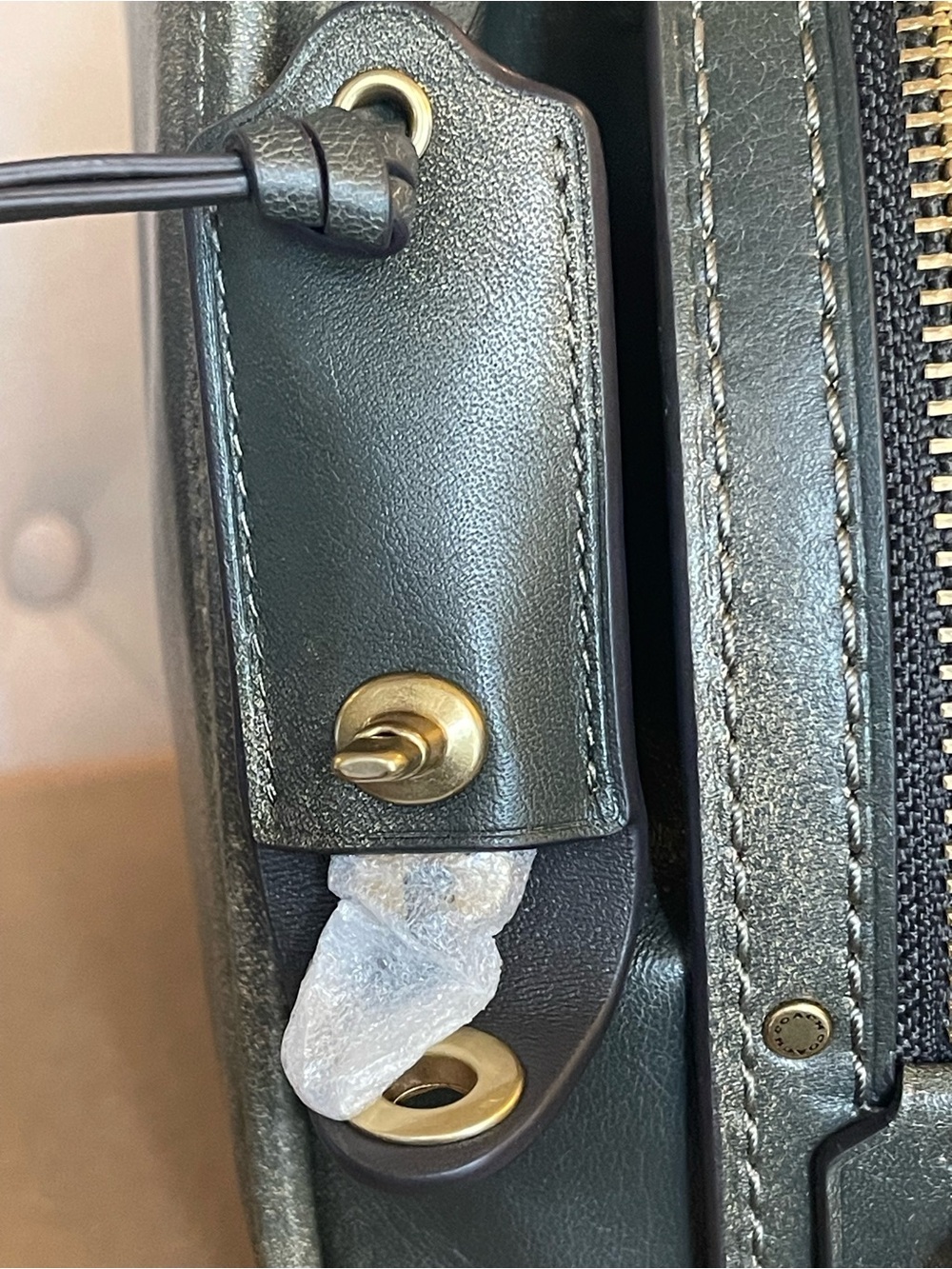 Coach Loved Leather Rogue 31 Brass/Green Rub-Off Soft Full Grain Leather NWT - Picture 9 of 16